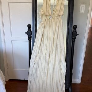l*space Cream Striped V-Neck Maxi Dress